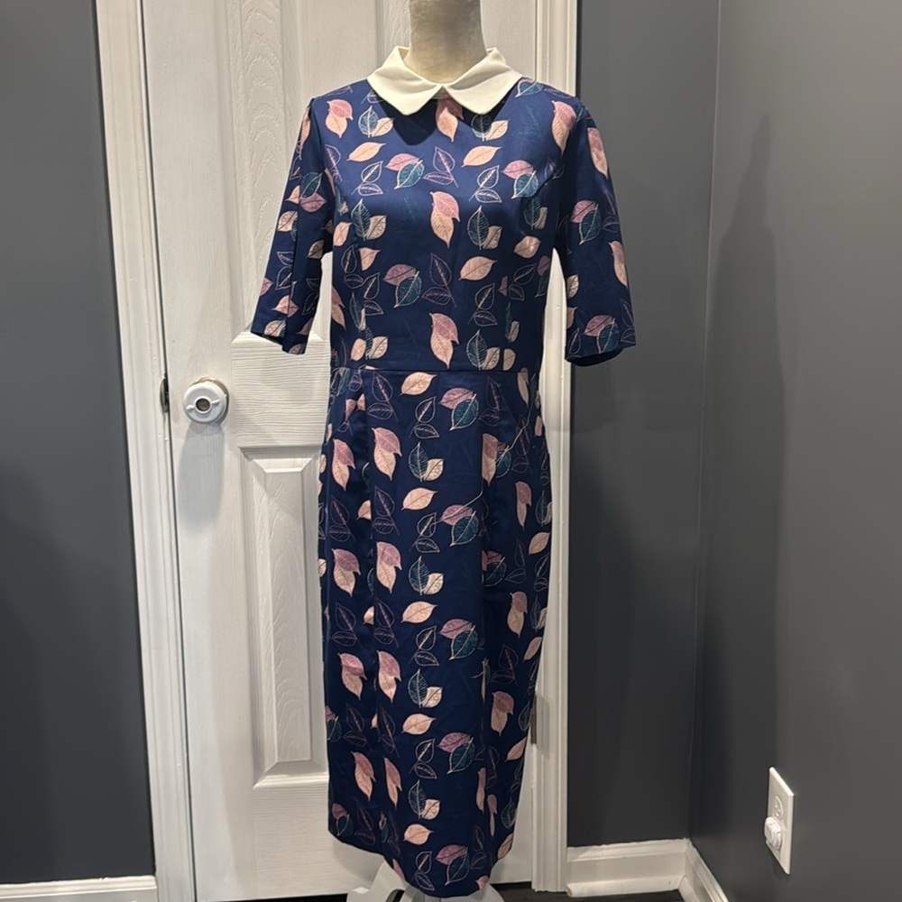 NWT Collectif Winona Vintage Leaves Pencil Dress Size UK 16 US 12 XL